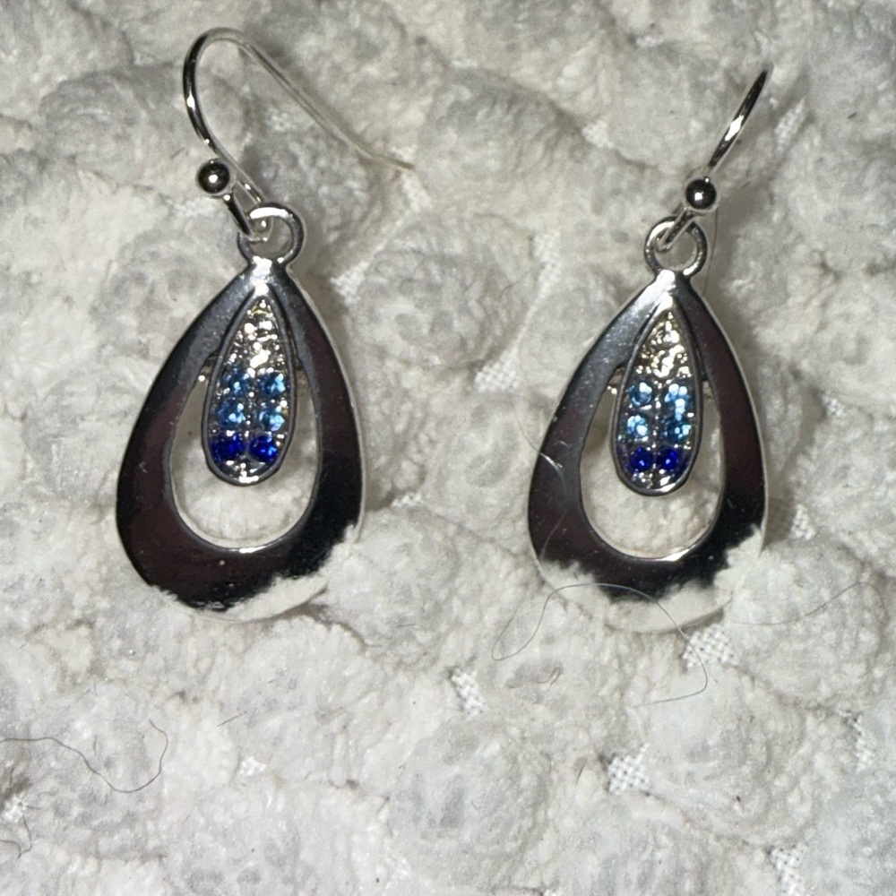 Main Street Blue Ombré Crystal Teardrop Earrings - Silver Tone Dangle